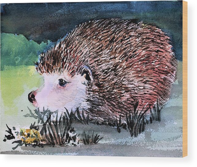 Hedgehog Wood Print featuring the painting A Friend to Beatrix Potter by Mindy Newman