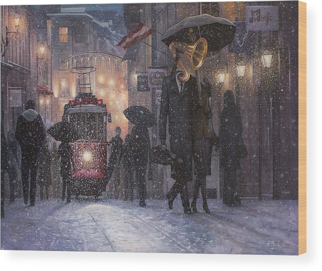 Music Wood Print featuring the painting A Midwinter Night's Dream by Adrian Borda