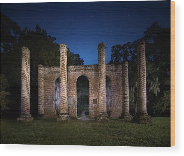 Old Sheldon Church Wood Print featuring the photograph A Night at Old Sheldon Church by Mark Andrew Thomas