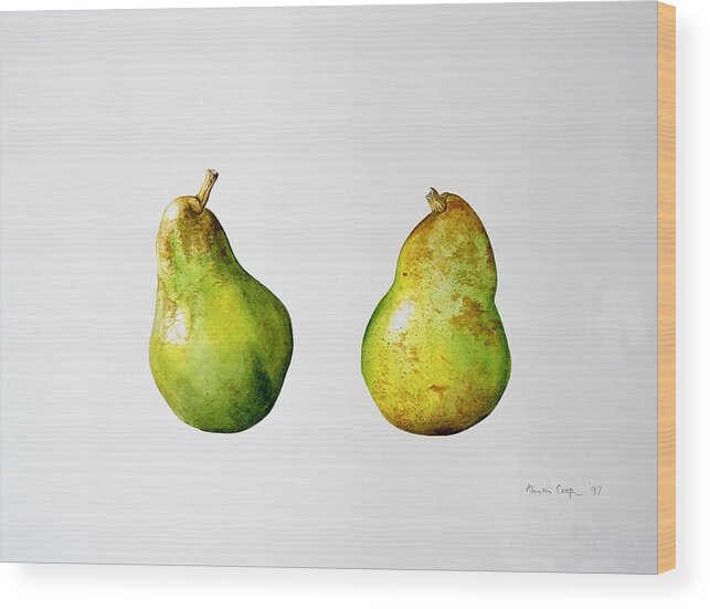 Fruit Wood Print featuring the painting A Pair of Pears by Alison Cooper