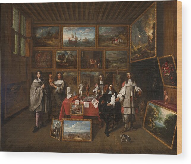 Gillis Van Tilborgh Wood Print featuring the painting A Picture Gallery by Gillis van Tilborgh