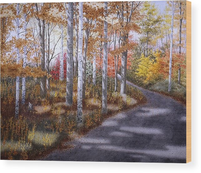 Country Road Wood Print featuring the painting A sunny Autumn Day by Conrad Mieschke