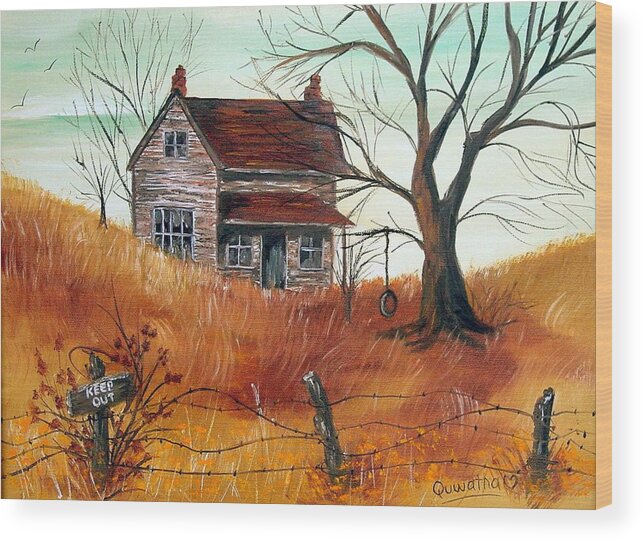 Landscape Wood Print featuring the painting Abandoned Farmhouse by Quwatha Valentine