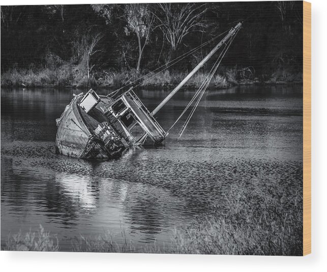 Waterscape Wood Print featuring the photograph Abandoned Ship in Monochrome by Donald Brown