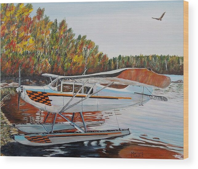 Aeronca Chief Float Plane Wood Print featuring the painting Aeronca Super Chief 0290 by Marilyn McNish