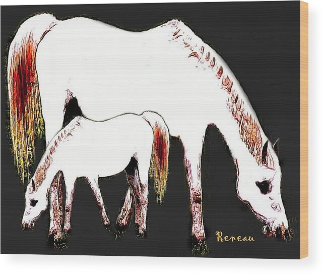 Horses Wood Print featuring the photograph ALBINO MARE and COLT by A L Sadie Reneau