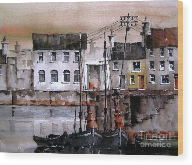 Wild Atlantic Way Galway Wood Print featuring the painting Along the Cladagh Galway by Val Byrne