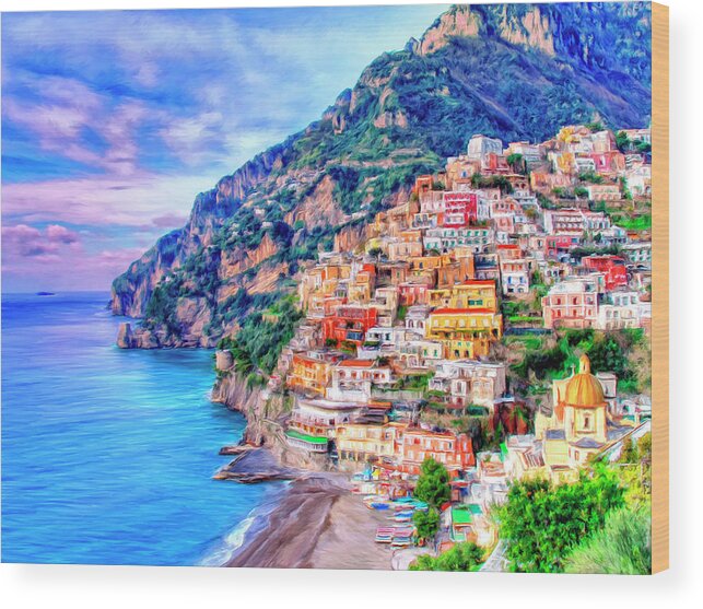 Amalfi Coast Wood Print featuring the painting Amalfi Coast at Positano by Dominic Piperata