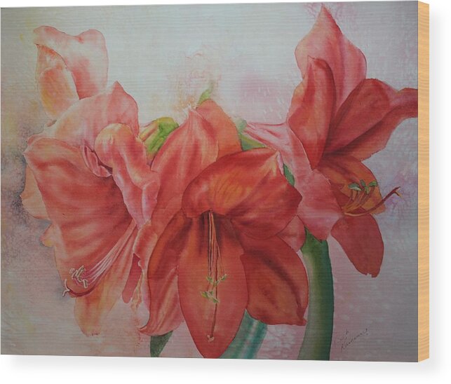 Flowers Wood Print featuring the painting Amarylis by Ruth Kamenev