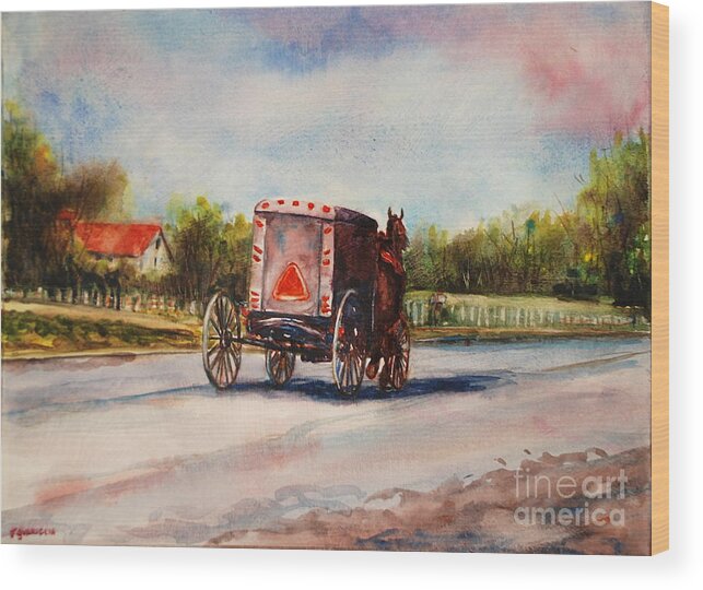 Landscape Wood Print featuring the painting Amish Buggy by Joyce Guariglia
