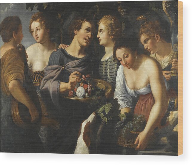 Follower Of Nicolas Regnier Wood Print featuring the painting An Allegory of the Five Senses by Follower of Nicolas Regnier