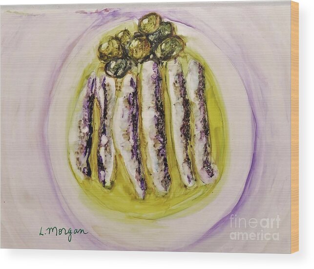 Anchovy Wood Print featuring the painting Anchovies and Olives by Laurie Morgan