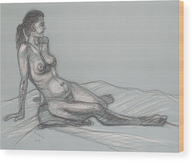 Realism Wood Print featuring the drawing Angela Reclining 4 by Donelli DiMaria