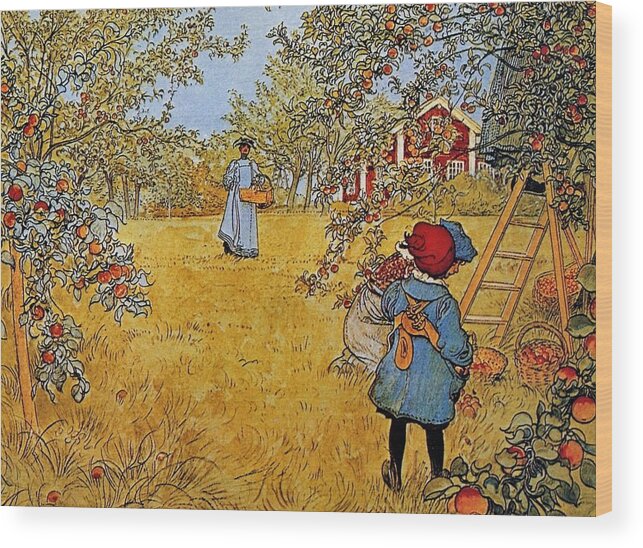 Carl Larsson Apple Orchard Wood Print featuring the painting Apple by MotionAge Designs