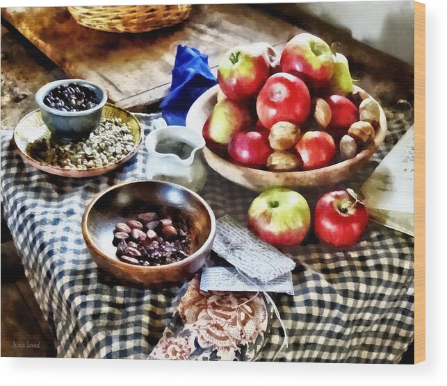 Apples Wood Print featuring the photograph Apples and Nuts by Susan Savad