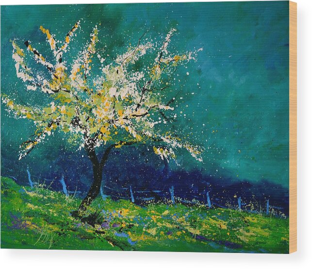 Landscape Wood Print featuring the painting Appletree In Blossom by Pol Ledent