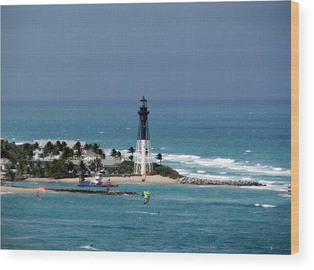 Kitesurf Wood Print featuring the photograph Aqua Water at Hillsboro Lighthouse in Florida by Corinne Carroll