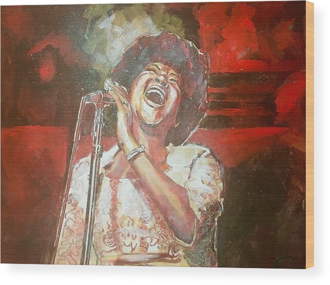 Aretha Franklin Wood Print featuring the painting Aretha Franklin by Joel Tesch