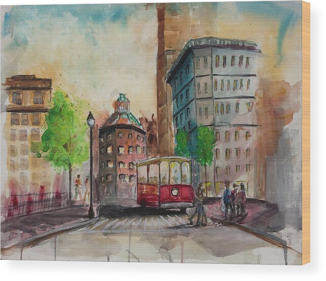 Asheville Cityscape Wood Print featuring the painting Asheville North Carolina Cityscape by Gray Artus
