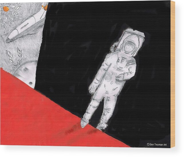 Astronaut Wood Print featuring the drawing Astronaut X37B by Dan Twyman