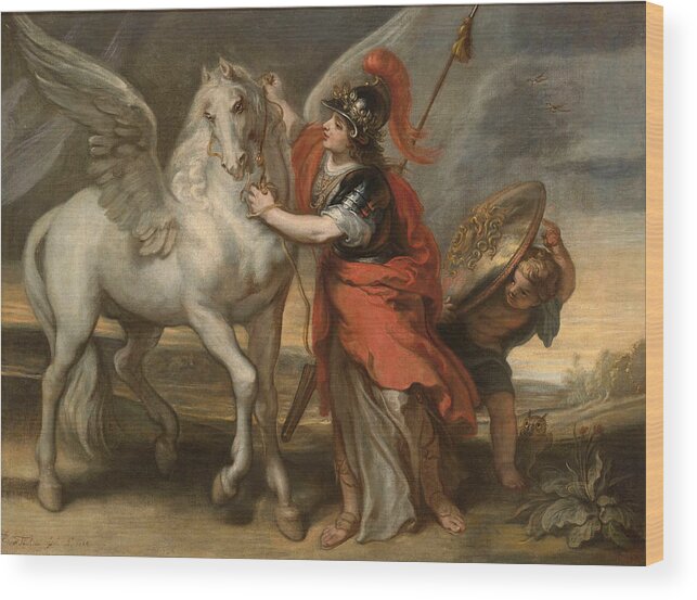 Theodoor Van Thulden Wood Print featuring the painting Athena and Pegasus by Theodoor van Thulden
