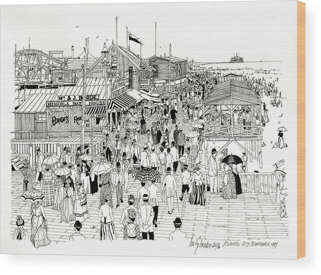 Atlantic City Wood Print featuring the drawing Atlantic City Boardwalk 1889 by Ira Shander