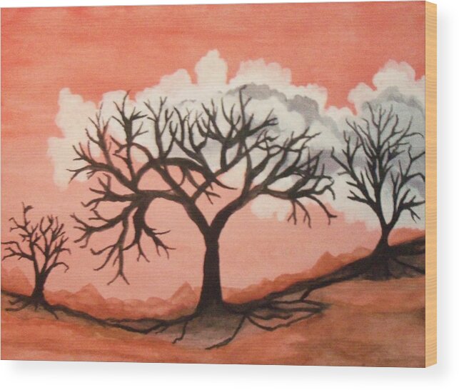 Orange Sky Wood Print featuring the painting Atumn Trees by Connie Valasco