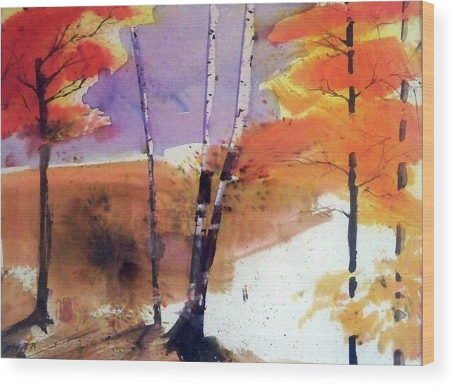 Outdoors Nature Water Travel Trees Wood Print featuring the painting Autumn by Ed Heaton