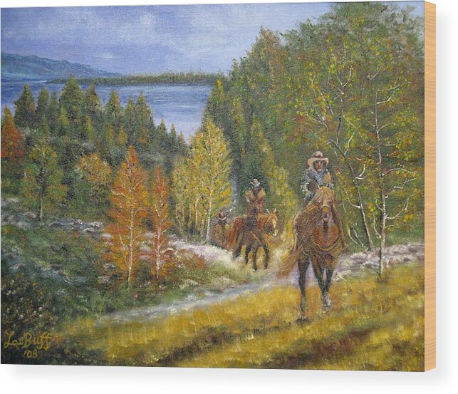 Landscape Wood Print featuring the painting Autumn in Big Bear, 18x24, oil, '08 by Lac Buffamonti