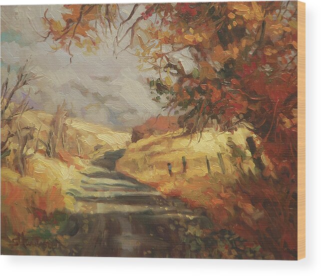 Country Wood Print featuring the painting Autumn Road by Steve Henderson
