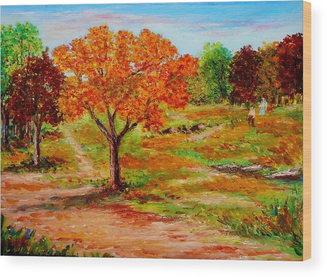 Landscapes Canvas Prints Originals Impressionism Pathways Acrylic On Canvastrees Wood Print featuring the painting Autumn trees by Konstantinos Charalampopoulos