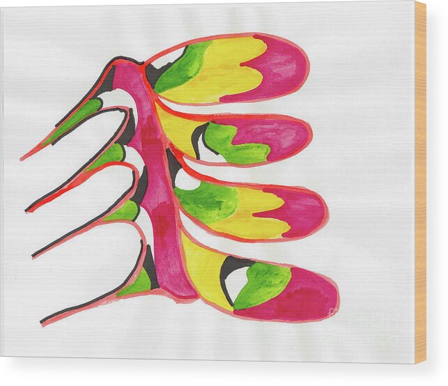 India Ink Drawing. Colourful Wood Print featuring the mixed media Back Bone by Mary Mikawoz