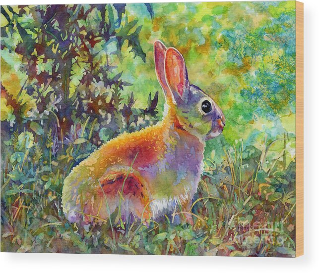 Bunny Wood Print featuring the painting Backyard Bunny by Hailey E Herrera