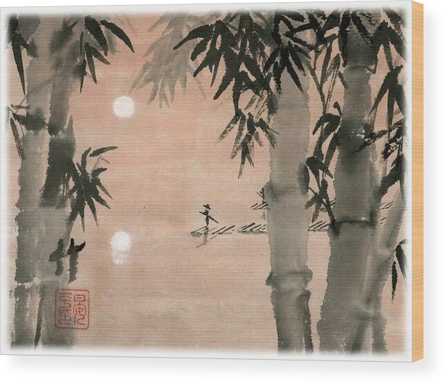 Bamboo Wood Print featuring the painting Banboo Village by Ping Yan