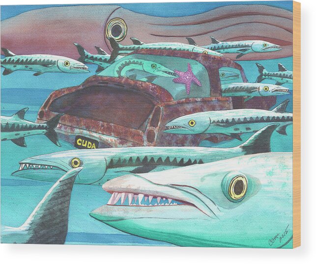 Fish Wood Print featuring the painting Barracuda by Catherine G McElroy