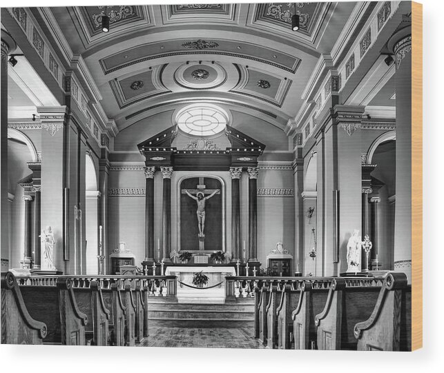 Cathedral Wood Print featuring the photograph Basilica of Saint Louis King - Black and White by Nikolyn McDonald