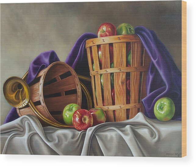 Still Life Wood Print featuring the painting Basket and Horn by Arnold Hurley
