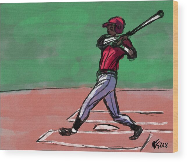 Baseball Wood Print featuring the digital art Batter Up by Michael Kallstrom