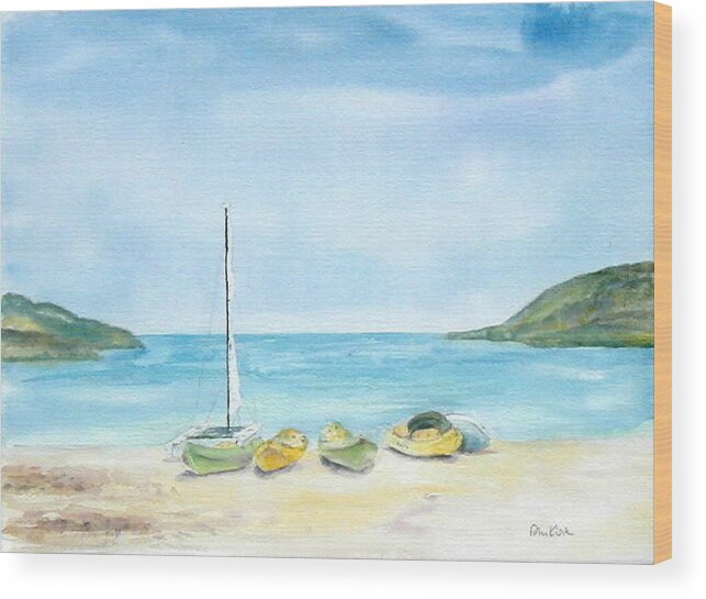 Beach Wood Print featuring the painting Beach Boats by Diane Kirk