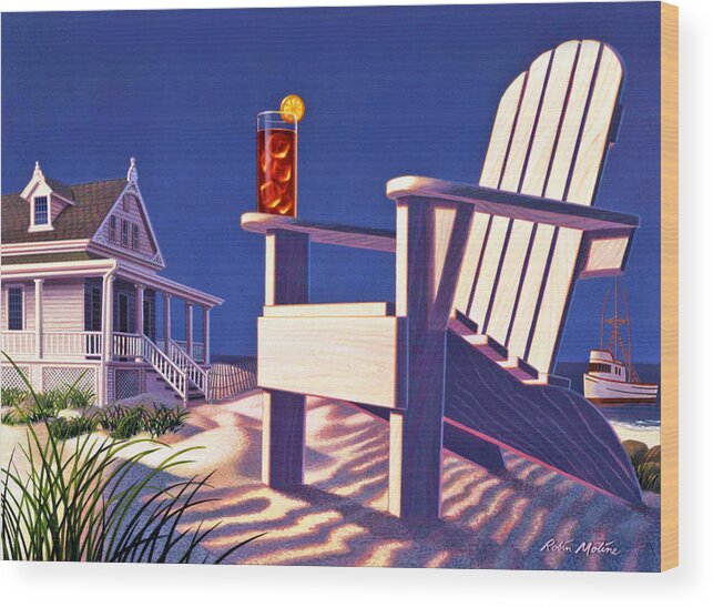  Beach Chair Wood Print featuring the painting Beach Chair by Robin Moline