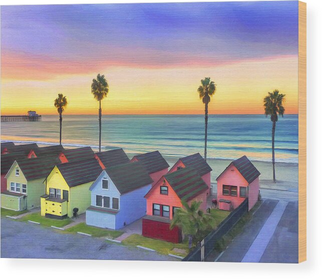 Beach Wood Print featuring the painting Beach Cottages in Oceanside by Dominic Piperata