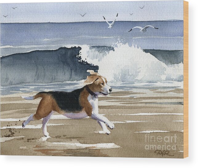 Beagle Wood Print featuring the painting Beagle At The Beach by David Rogers