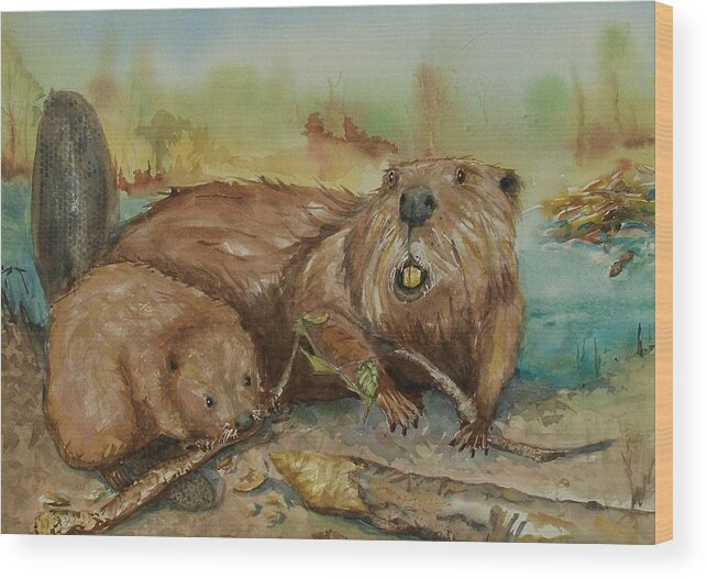 Beaver Wood Print featuring the painting Beavers by Barbara McGeachen
