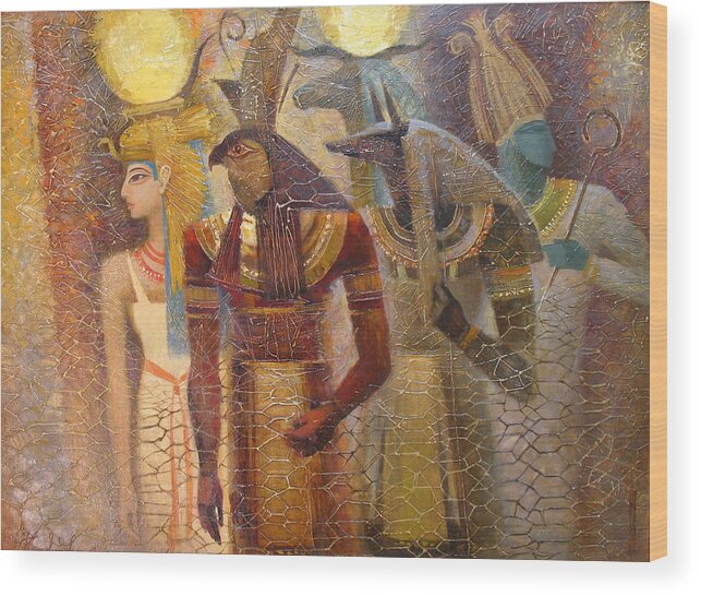 Osiris Wood Print featuring the painting Beginnings. Gods of Ancient Egypt by Valentina Kondrashova