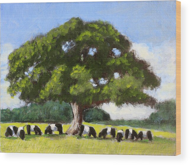 Cow Paintings Wood Print featuring the painting Belted on Broadway by David Zimmerman