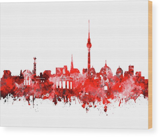 Berlin Wood Print featuring the digital art Berlin City Skyline Red by Bekim M