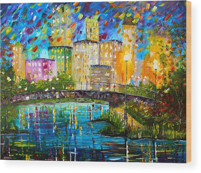 City Paintings Wood Print featuring the painting Beyond the Bridge by Kevin Brown