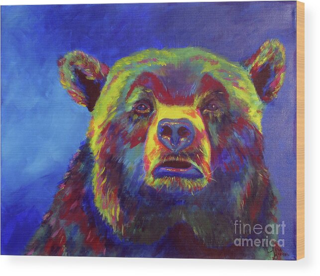 Bear Wood Print featuring the painting Big Bear by Sara Becker