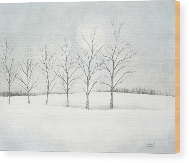 Birch Wood Print featuring the painting Birch Trees Under the Winter Sun by Christopher Shellhammer