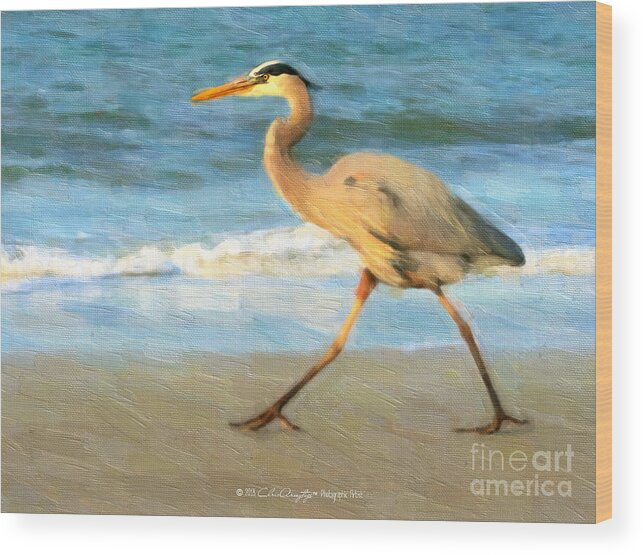 Blue Heron Wood Print featuring the painting Bird with a Purpose by Chris Armytage
